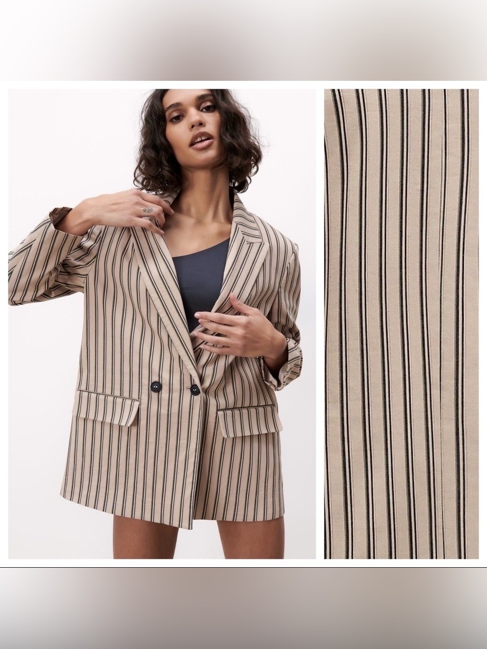 BNWT‼️Zara Oversized Striped Double-Breasted Blazer, Size S